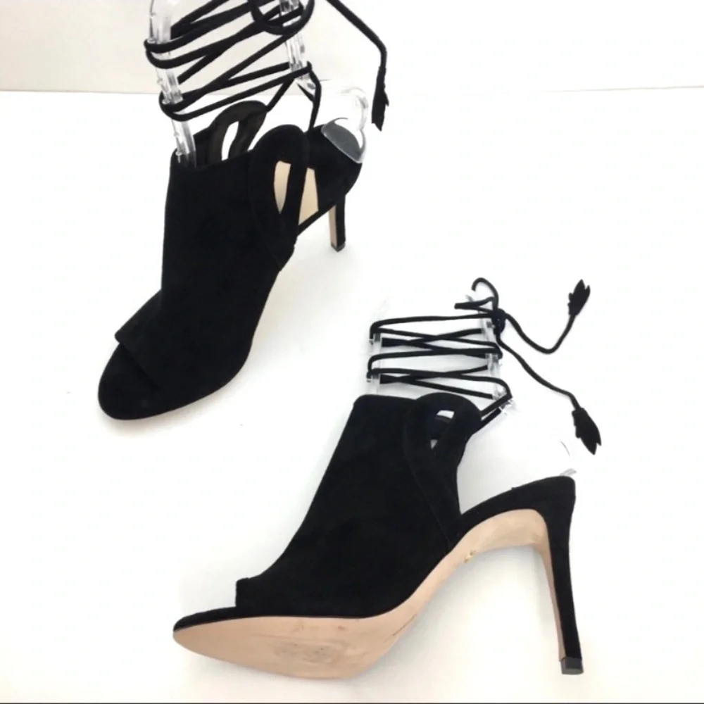 ISA Tapia Suede Ellen Perp toe Ankle Lace up High Heel Bootie In Black